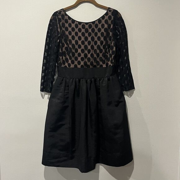 Eliza J Dress Women’s 6 Black Polka Dot Mesh Bodice Fit Flare Cocktail Party - Picture 1 of 10